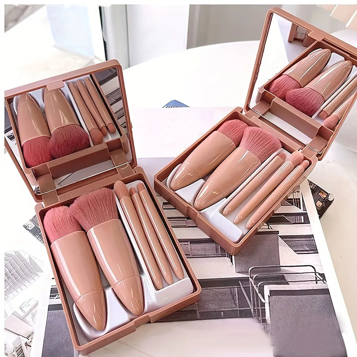 5-Piece Travel Makeup Brush Set with Mirror – view 4