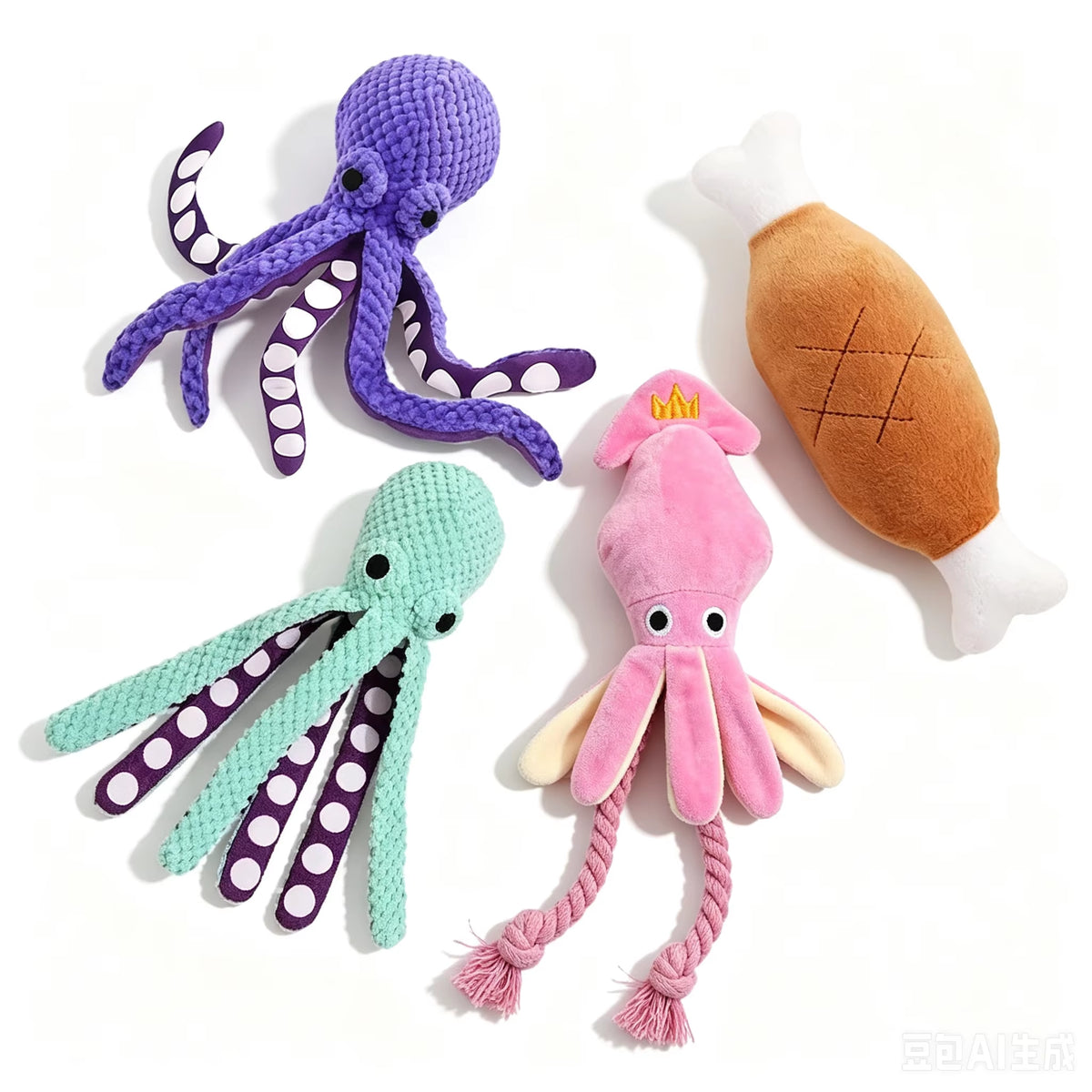 Jouet À Mâcher Interactif Pour Chien En Peluche Pieuvre Couineuse Avec Queue En Corde De Coton Tressée, Pour Chiot Et Chien De Petite Et Moyenne Taille