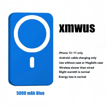 XMWUS 5000Mah Magnetic Portable Power Bank, Wireless Mobile Device Charging Battery Pack for Iphone 12-18 Series, Magsafe Case Compatible Compact Travel Charger