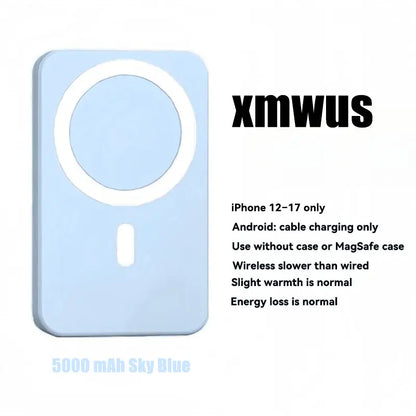XMWUS 5000Mah Magnetic Portable Power Bank, Wireless Mobile Device Charging Battery Pack for Iphone 12-18 Series, Magsafe Case Compatible Compact Travel Charger