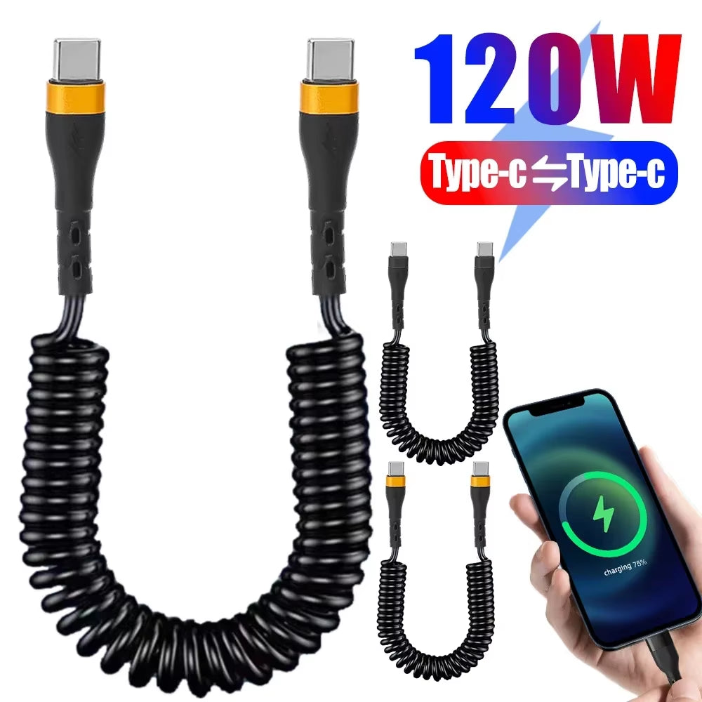 Câble Rétractable USB-C Vers USB-C À Charge Rapide PD 120W, Compatible Avec Les Appareils À Charge Rapide Iphone 16/17, Xiaomi Et Samsung