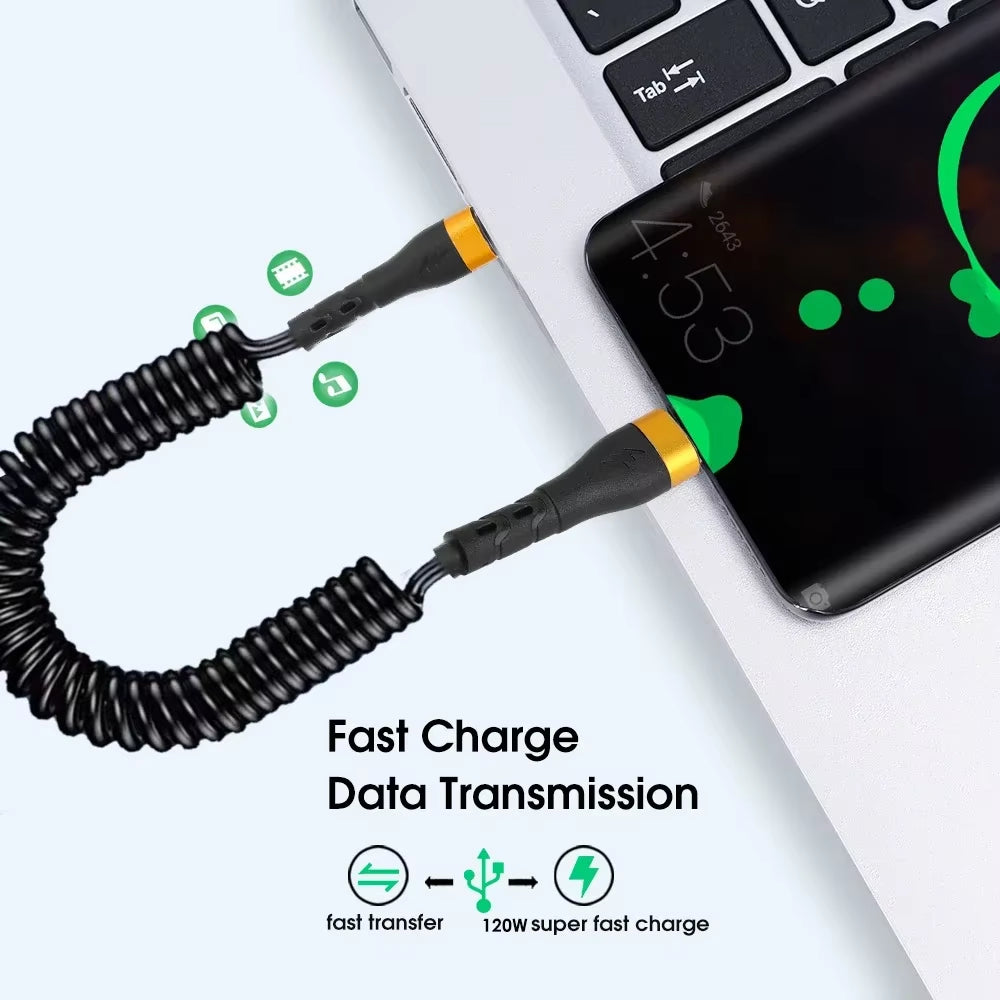Câble Rétractable USB-C Vers USB-C À Charge Rapide PD 120W, Compatible Avec Les Appareils À Charge Rapide Iphone 16/17, Xiaomi Et Samsung