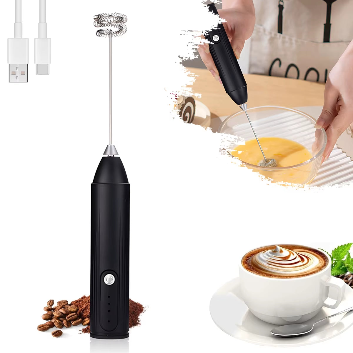 Rechargeable mini electric whisk and milk frother – view 2