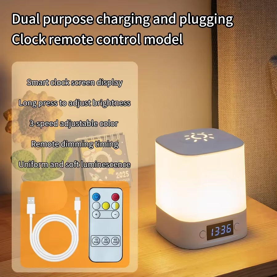 Rechargeable LED night light with clock