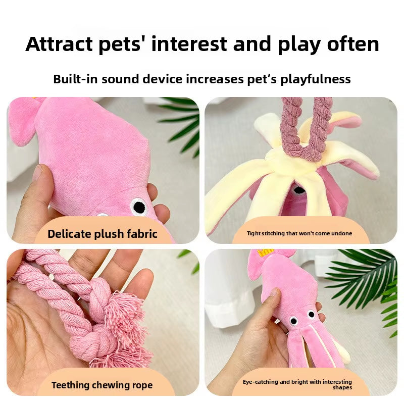 Jouet À Mâcher Interactif Pour Chien En Peluche Pieuvre Couineuse Avec Queue En Corde De Coton Tressée, Pour Chiot Et Chien De Petite Et Moyenne Taille