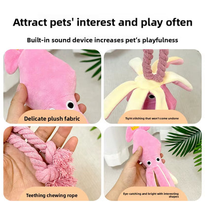 Jouet À Mâcher Interactif Pour Chien En Peluche Pieuvre Couineuse Avec Queue En Corde De Coton Tressée, Pour Chiot Et Chien De Petite Et Moyenne Taille