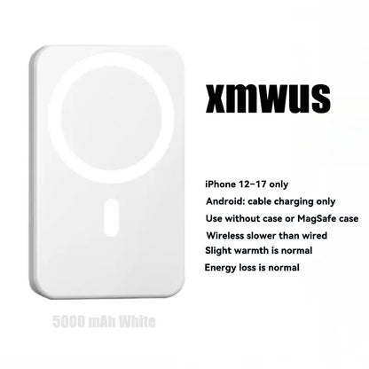 XMWUS 5000Mah Magnetic Portable Power Bank, Wireless Mobile Device Charging Battery Pack for Iphone 12-18 Series, Magsafe Case Compatible Compact Travel Charger