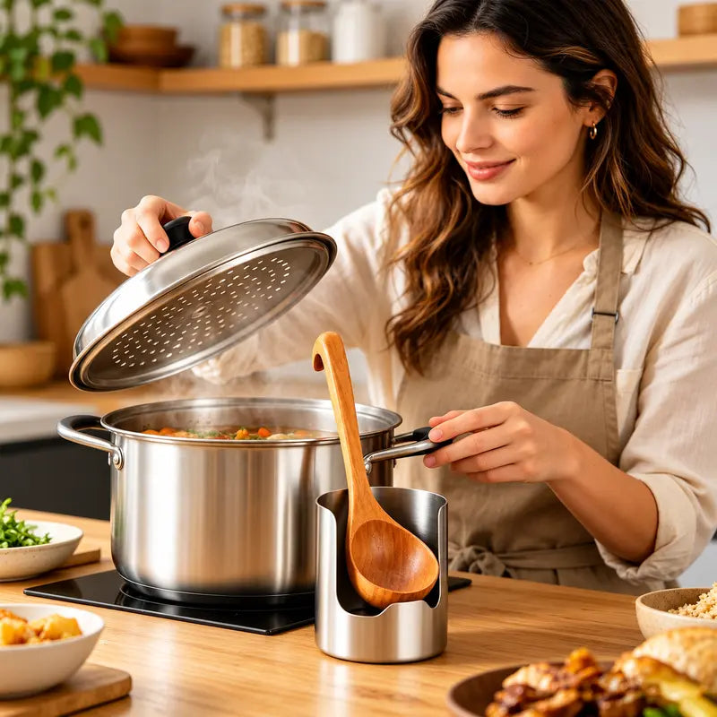 Stainless steel spoon and lid rest – view 3