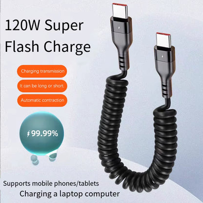 Câble Rétractable USB-C Vers USB-C À Charge Rapide PD 120W, Compatible Avec Les Appareils À Charge Rapide Iphone 16/17, Xiaomi Et Samsung