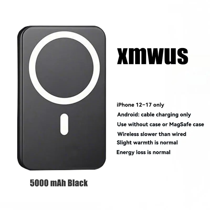 XMWUS 5000Mah Magnetic Portable Power Bank, Wireless Mobile Device Charging Battery Pack for Iphone 12-18 Series, Magsafe Case Compatible Compact Travel Charger