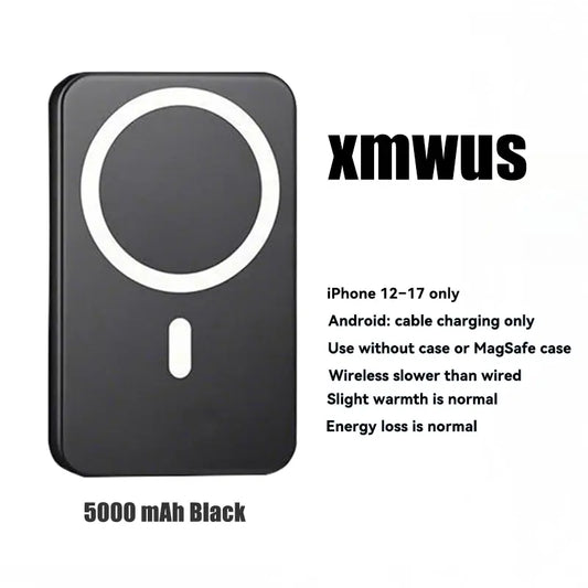XMWUS 5000Mah Magnetic Portable Power Bank, Wireless Mobile Device Charging Battery Pack for Iphone 12-18 Series, Magsafe Case Compatible Compact Travel Charger