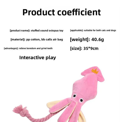 Jouet À Mâcher Interactif Pour Chien En Peluche Pieuvre Couineuse Avec Queue En Corde De Coton Tressée, Pour Chiot Et Chien De Petite Et Moyenne Taille