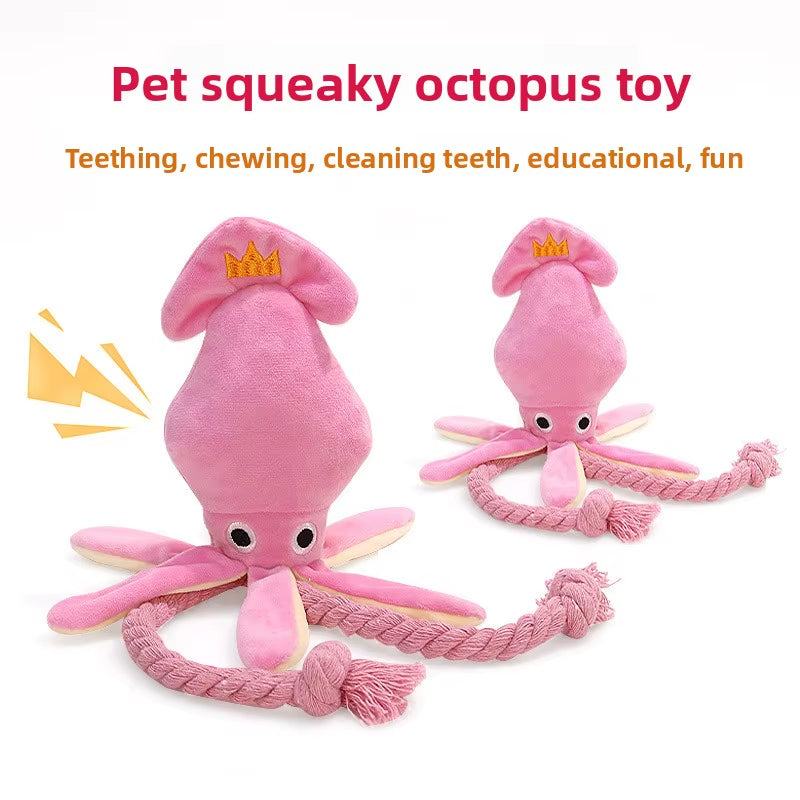 Jouet À Mâcher Interactif Pour Chien En Peluche Pieuvre Couineuse Avec Queue En Corde De Coton Tressée, Pour Chiot Et Chien De Petite Et Moyenne Taille