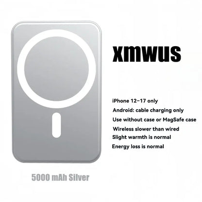 XMWUS 5000Mah Magnetic Portable Power Bank, Wireless Mobile Device Charging Battery Pack for Iphone 12-18 Series, Magsafe Case Compatible Compact Travel Charger